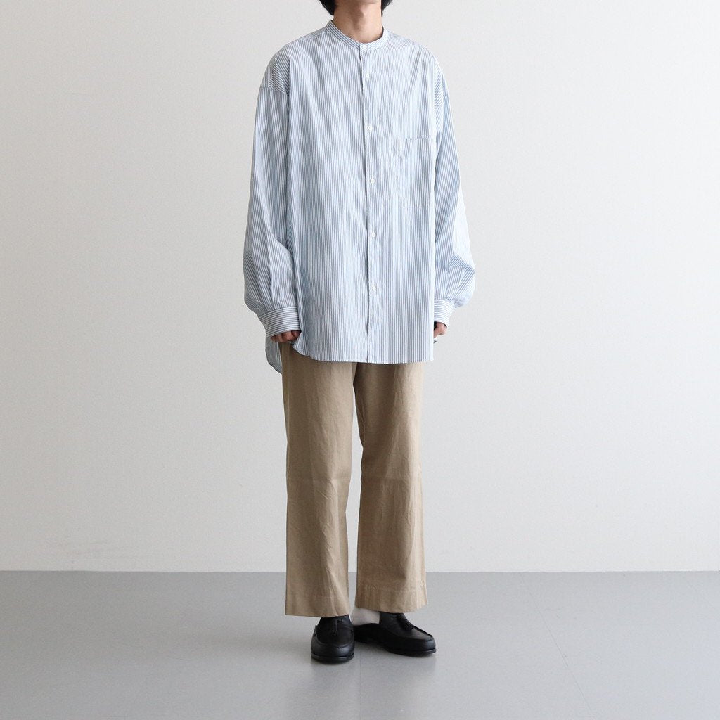 BROAD STRIPE L/S OVERSIZED BAND COLLAR SHIRT #GREEN STRIPE [GM231