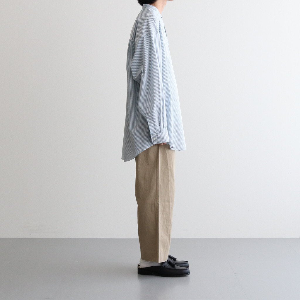BROAD STRIPE L/S OVERSIZED BAND COLLAR SHIRT #GREEN STRIPE [GM231-50217B]