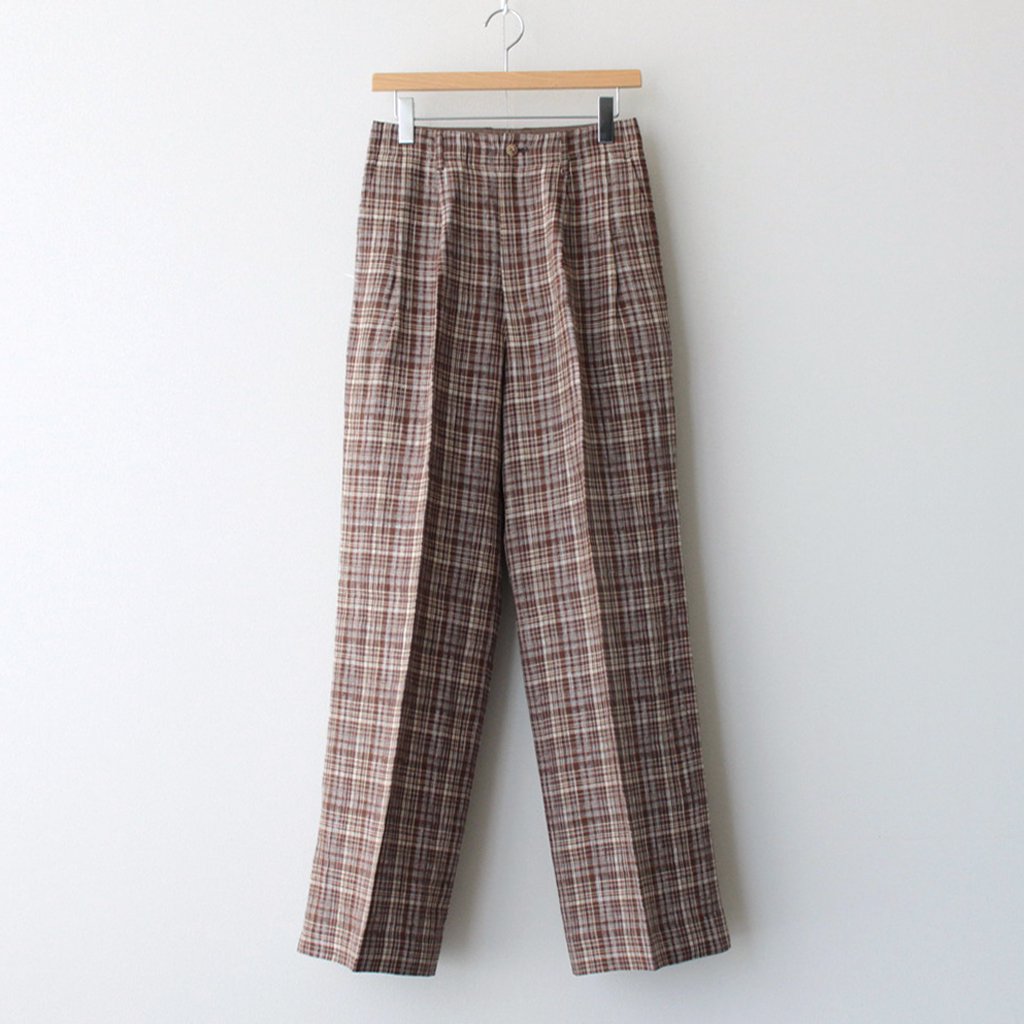 LINEN SILK CHECK PANTS #BROWN CHECK [A23SP04NC]