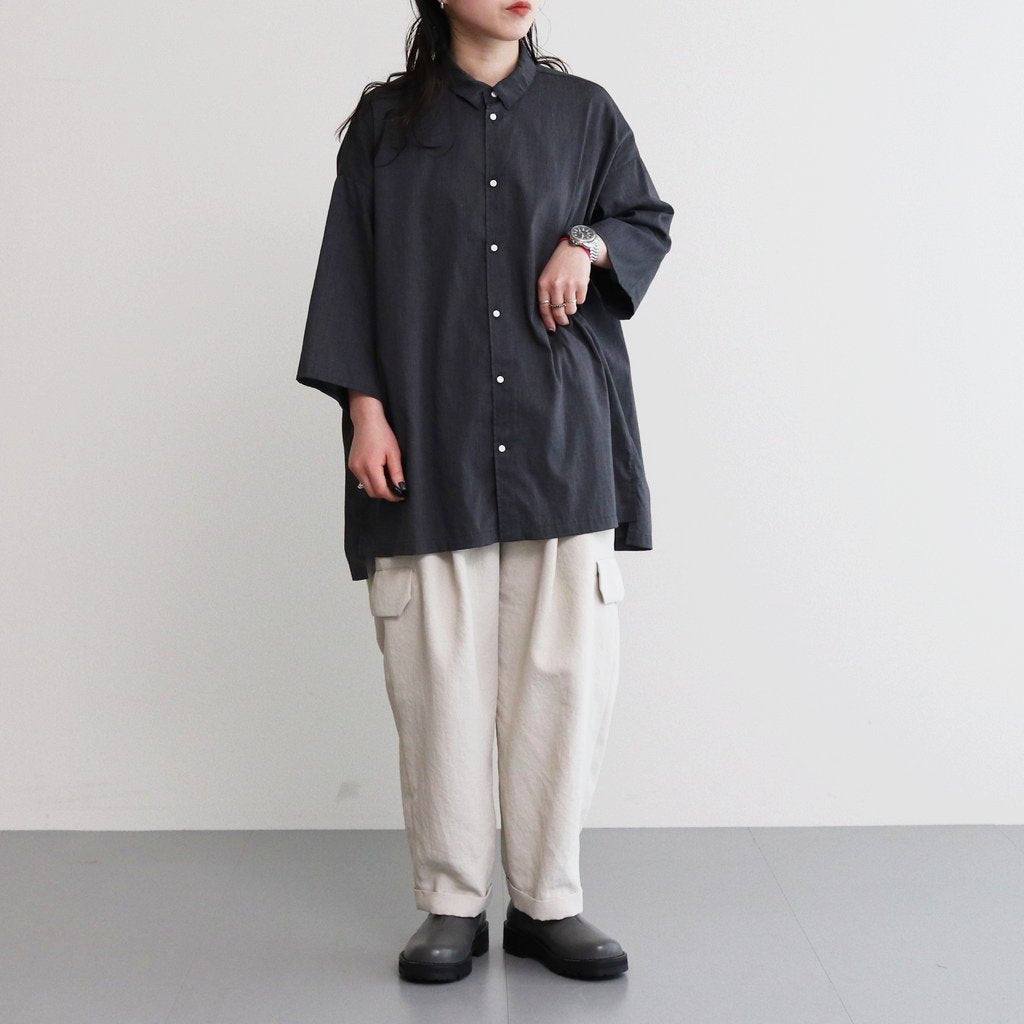 NOVR6S｜クールマックス　ポリエステル&リネン・トロピカル スモールカラーワイドシャツ #SLATE GREY [GE_NC1505S6]