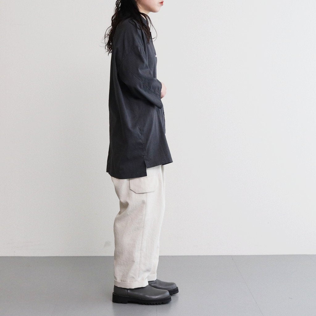 NOVR6S｜クールマックス　ポリエステル&リネン・トロピカル スモールカラーワイドシャツ #SLATE GREY [GE_NC1505S6]