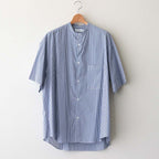 BROAD STRIPE S/S OVERSIZED BAND COLLAR SHIRT #BLUE STRIPE [GM231-50219B]