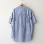 BROAD STRIPE S/S OVERSIZED BAND COLLAR SHIRT #BLUE STRIPE [GM231-50219B]