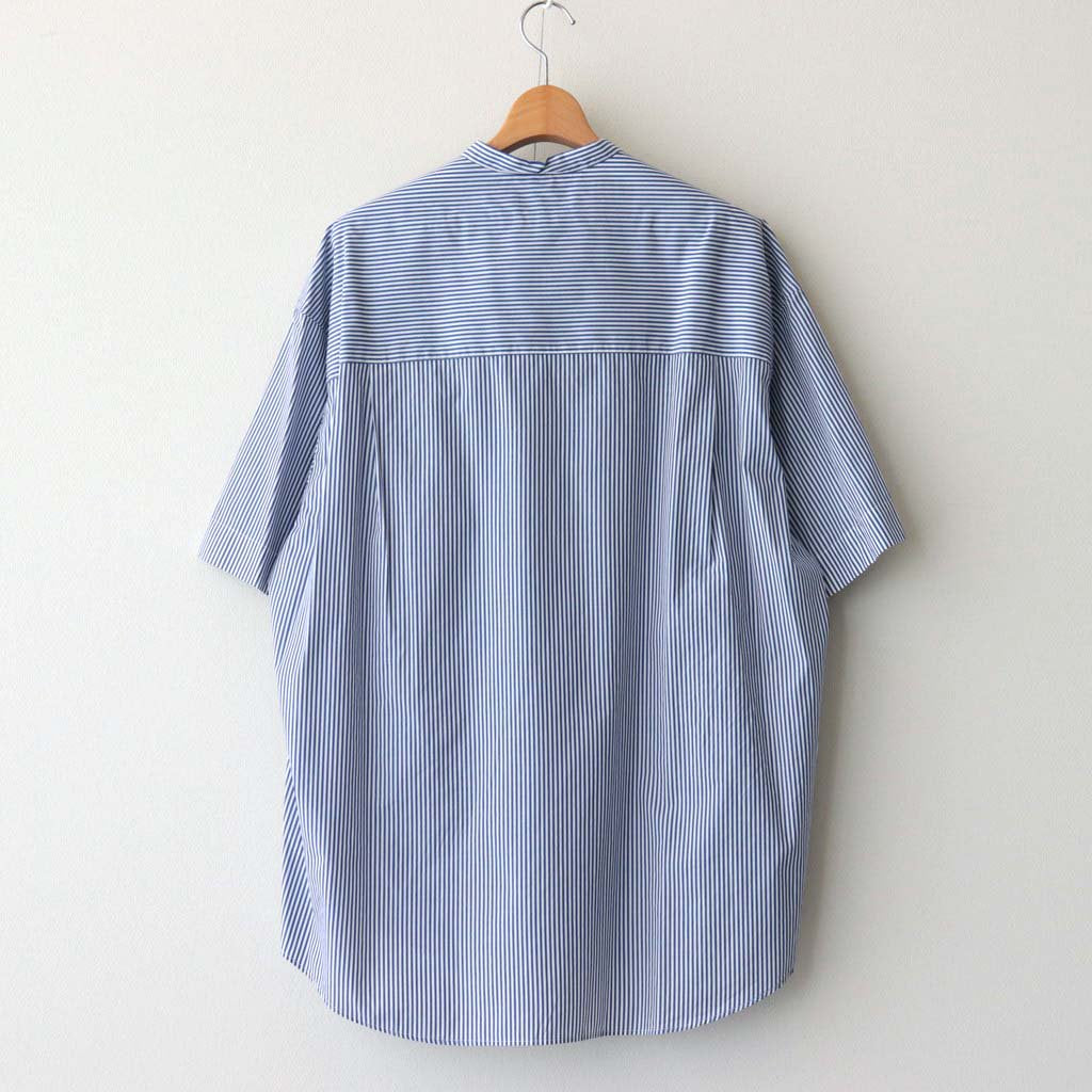 BROAD STRIPE S/S OVERSIZED BAND COLLAR SHIRT #BLUE STRIPE [GM231-50219B]