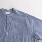 BROAD STRIPE S/S OVERSIZED BAND COLLAR SHIRT #BLUE STRIPE [GM231-50219B]