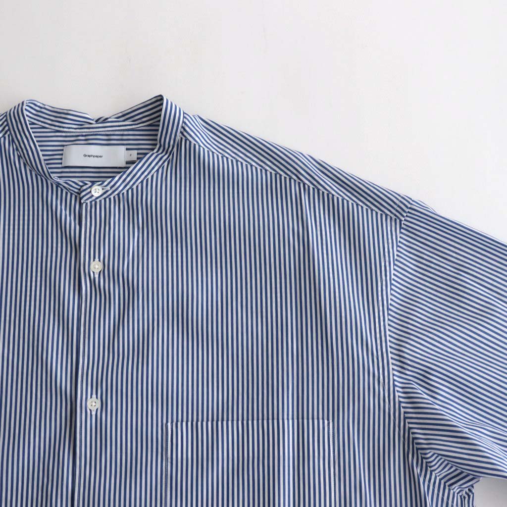 BROAD STRIPE S/S OVERSIZED BAND COLLAR SHIRT #BLUE STRIPE [GM231-50219B]