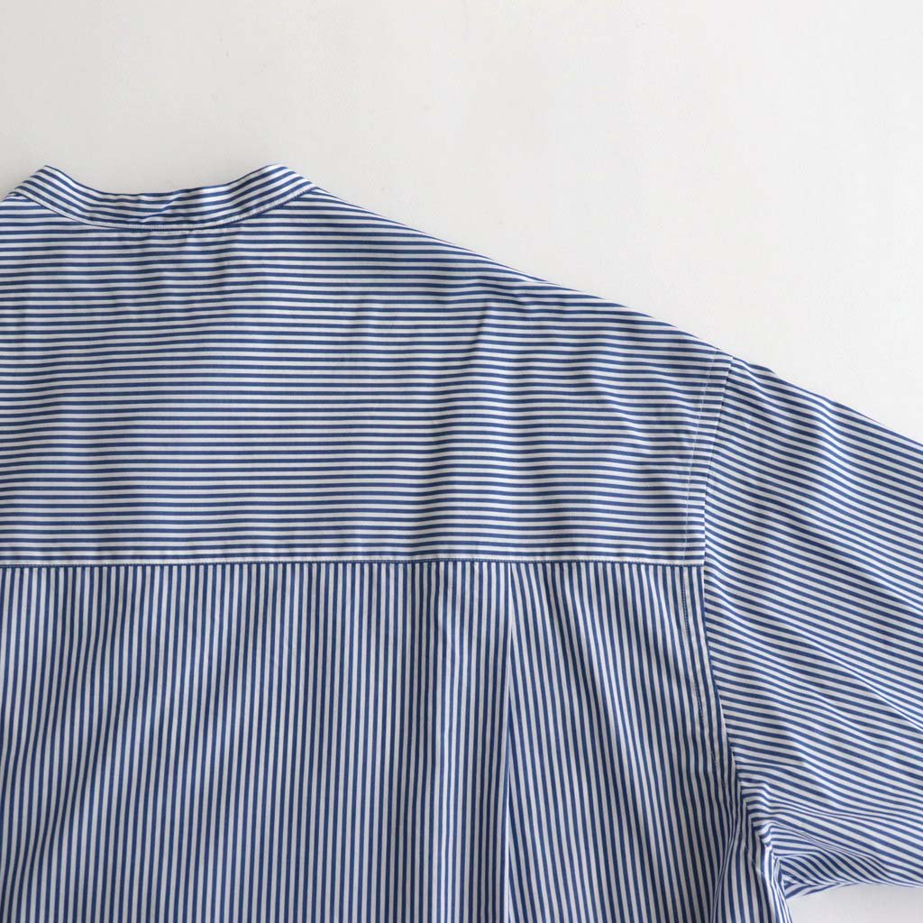 BROAD STRIPE S/S OVERSIZED BAND COLLAR SHIRT #BLUE STRIPE [GM231-50219B]