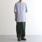 BROAD STRIPE S/S OVERSIZED BAND COLLAR SHIRT #BLUE STRIPE [GM231-50219B]