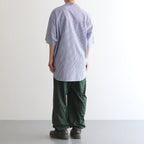 BROAD STRIPE S/S OVERSIZED BAND COLLAR SHIRT #BLUE STRIPE [GM231-50219B]