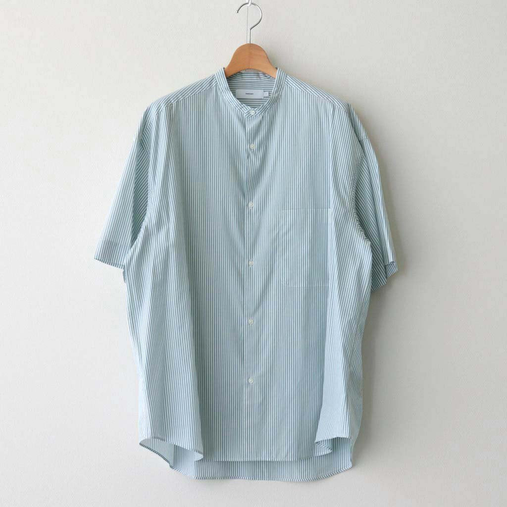 BROAD STRIPE S/S OVERSIZED BAND COLLAR SHIRT #GREEN STRIPE [GM231-50219B]