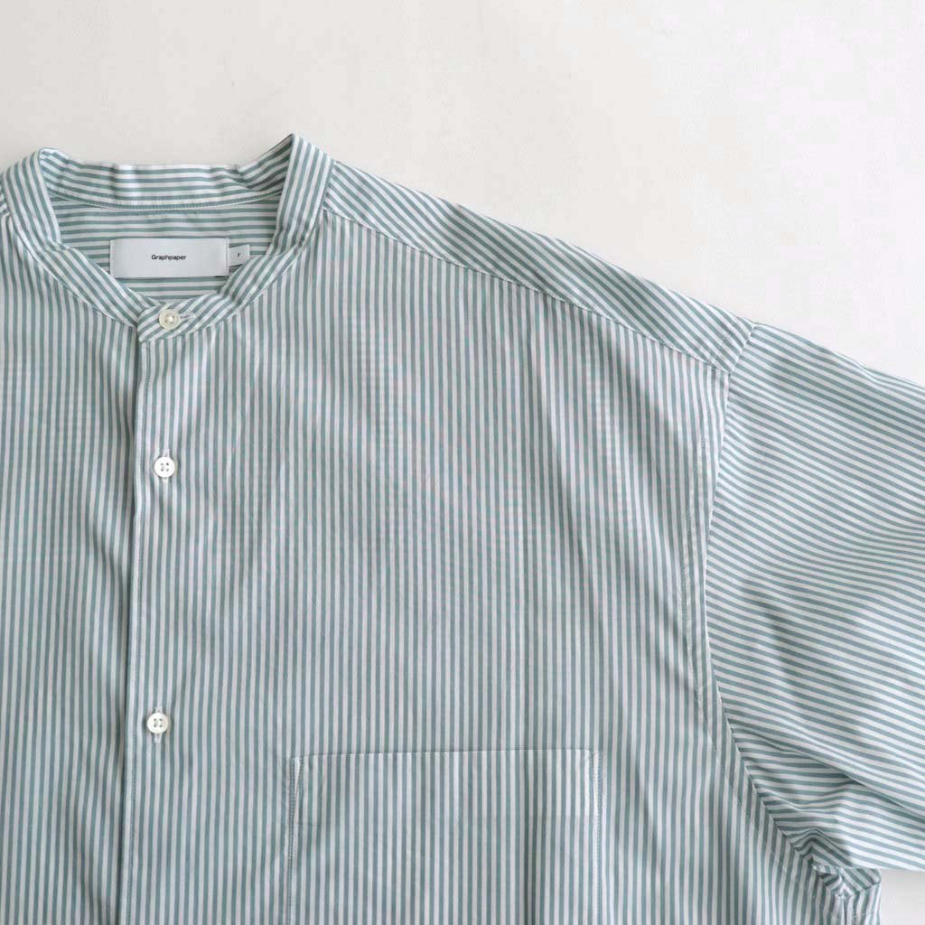 BROAD STRIPE S/S OVERSIZED BAND COLLAR SHIRT #GREEN STRIPE [GM231-50219B]