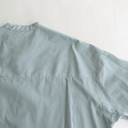 BROAD STRIPE S/S OVERSIZED BAND COLLAR SHIRT #GREEN STRIPE [GM231-50219B]