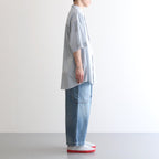 BROAD STRIPE S/S OVERSIZED BAND COLLAR SHIRT #GREEN STRIPE [GM231-50219B]