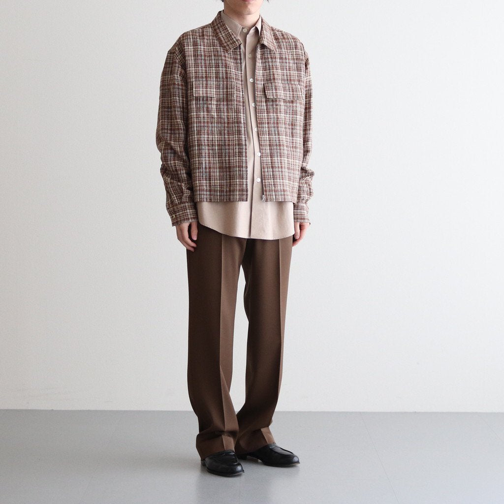 LINEN SILK CHECK ZIP BLOUSON #BROWN CHECK [A23SB01NC]