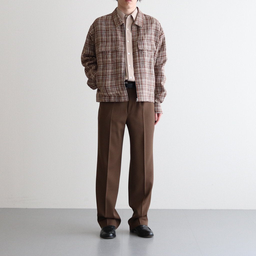 LINEN SILK CHECK ZIP BLOUSON #BROWN CHECK [A23SB01NC]