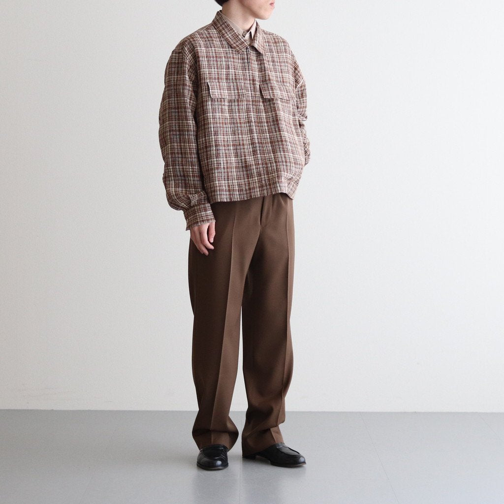 LINEN SILK CHECK ZIP BLOUSON #BROWN CHECK [A23SB01NC]