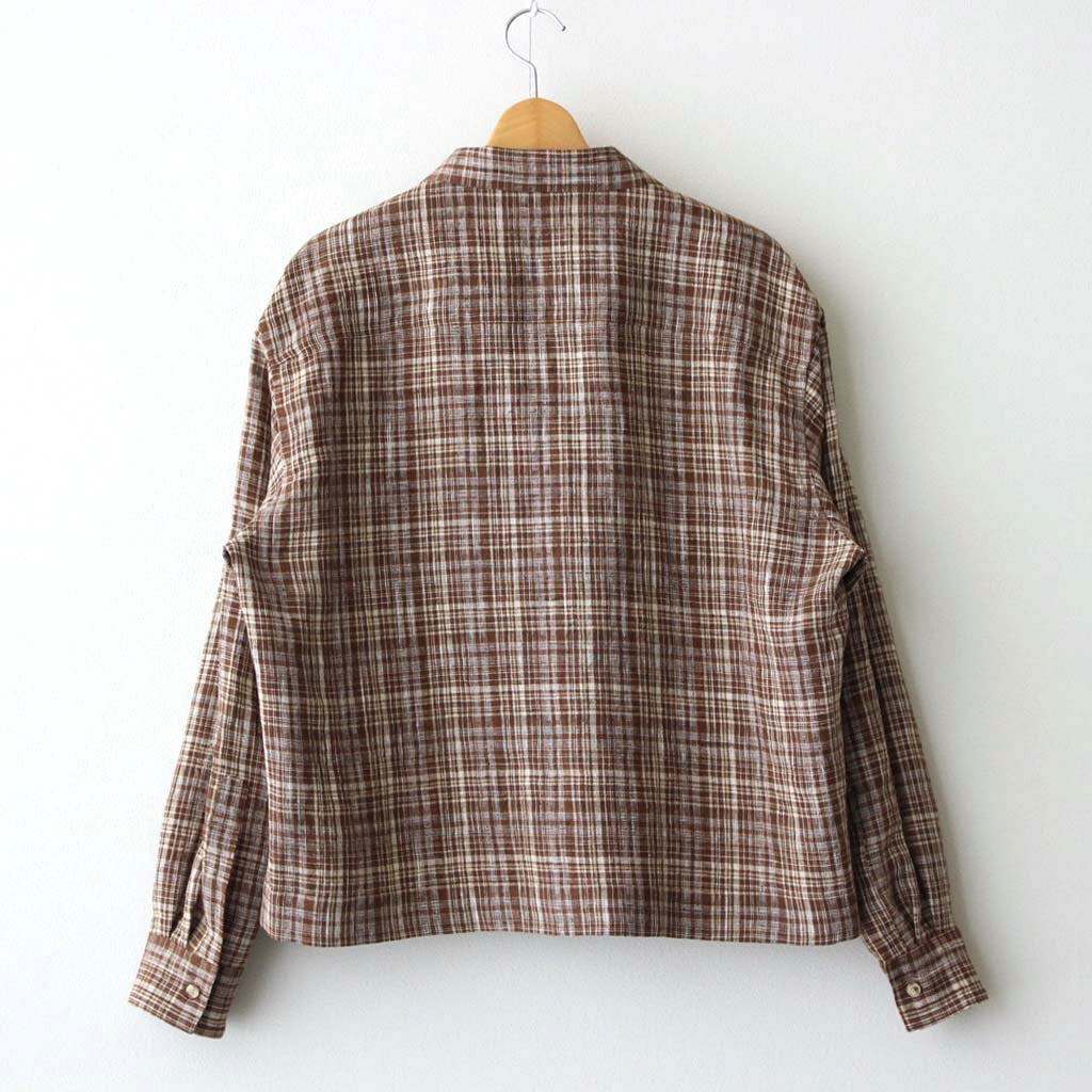LINEN SILK CHECK ZIP BLOUSON #BROWN CHECK [A23SB01NC]