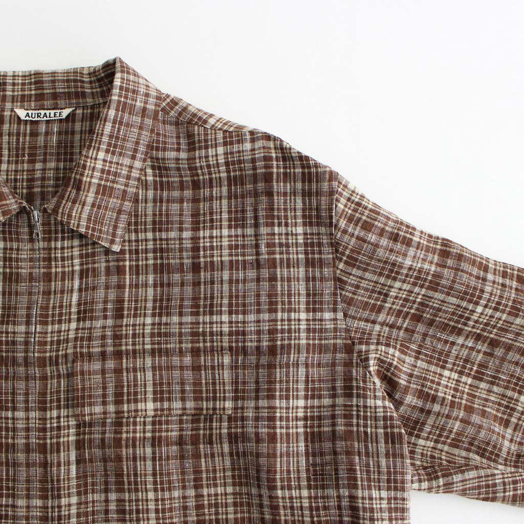 LINEN SILK CHECK ZIP BLOUSON #BROWN CHECK [A23SB01NC]