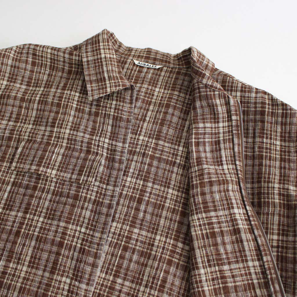 LINEN SILK CHECK ZIP BLOUSON #BROWN CHECK [A23SB01NC]