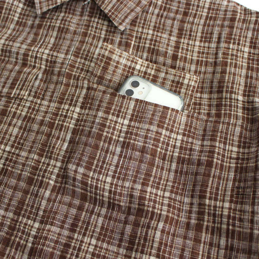 LINEN SILK CHECK ZIP BLOUSON #BROWN CHECK [A23SB01NC]