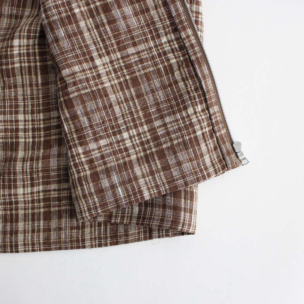 LINEN SILK CHECK ZIP BLOUSON #BROWN CHECK [A23SB01NC]