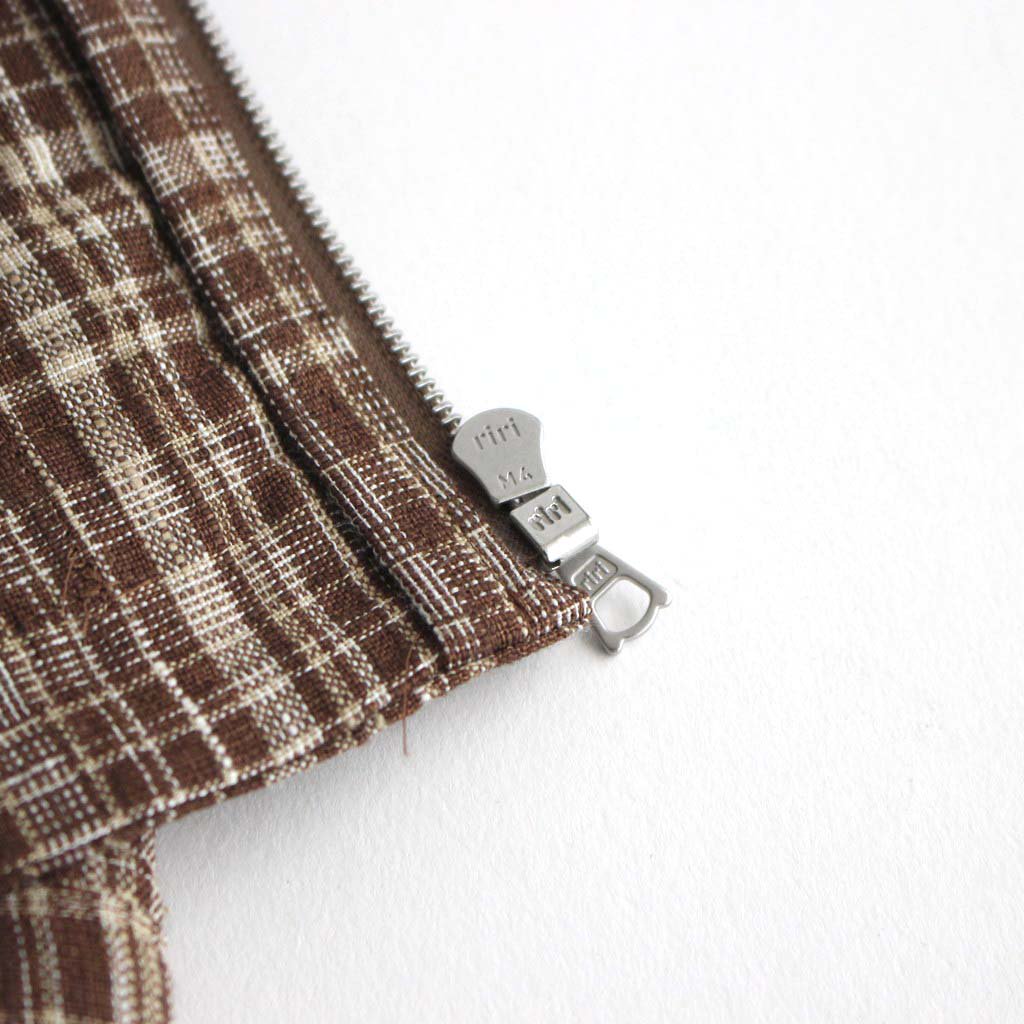 LINEN SILK CHECK ZIP BLOUSON #BROWN CHECK [A23SB01NC]