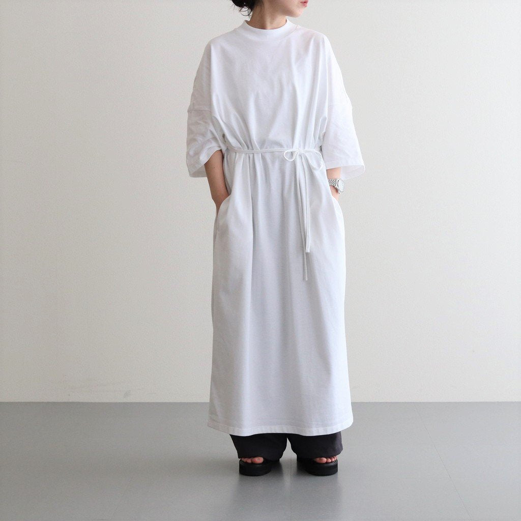 FINE COTTON MOCK NECK BIG SLEEVE DRESS #WHITE [GL231-70258B]
