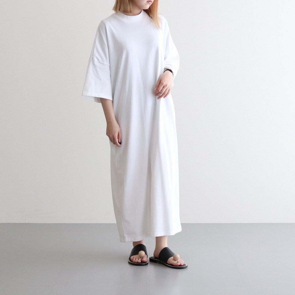 FINE COTTON MOCK NECK BIG SLEEVE DRESS #WHITE [GL231-70258B]