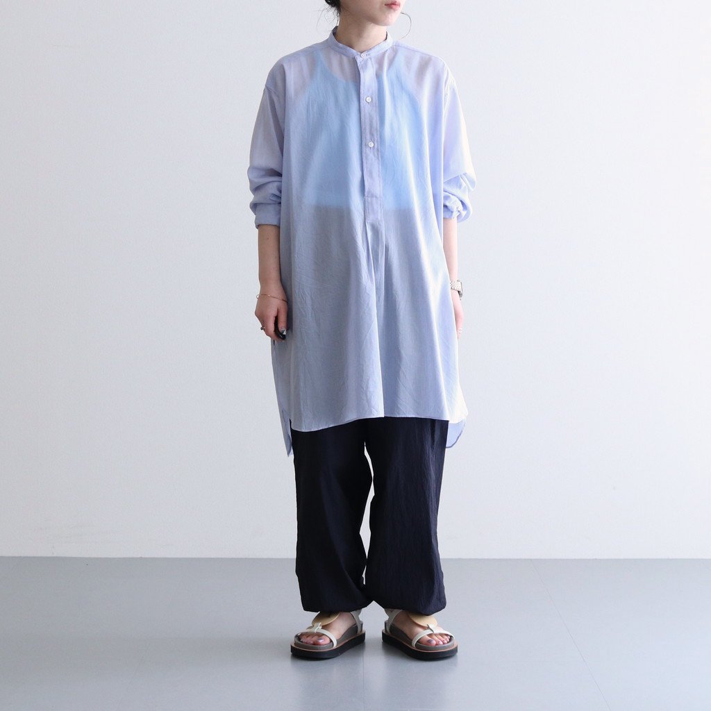 COTTON SILK LAWN OVERSIZED BAND COLLAR SHIRT #SAX [BLAGSM0308] _