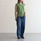 LIGHT FLOWY SWEAT V-NECK VEST #KHAKI GREEN [A23SV02LU]