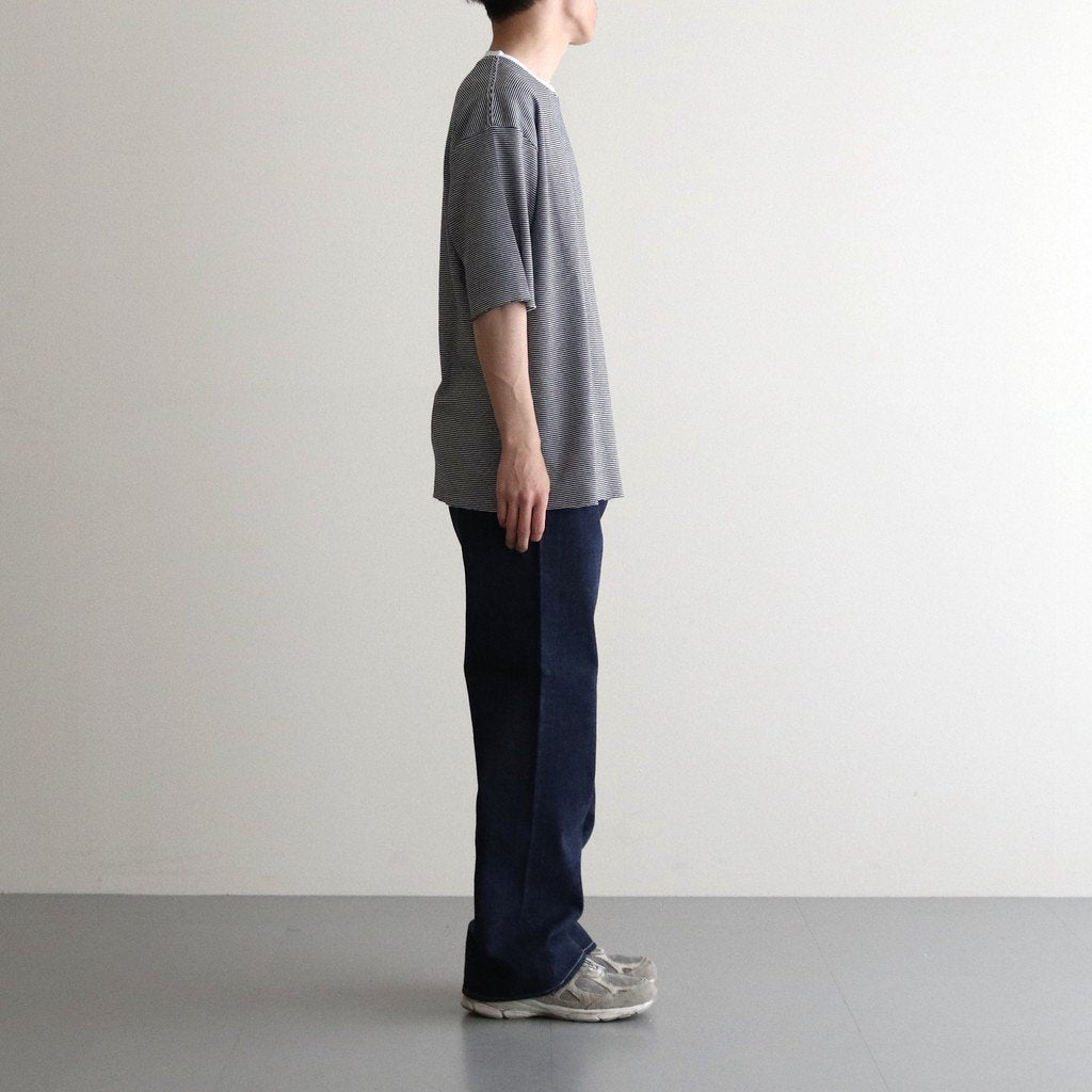 HALF SLEEVE BORDER T-SHIRT #BLACK [H2301-CS007]