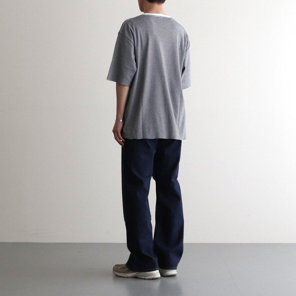 HALF SLEEVE BORDER T-SHIRT #BLACK [H2301-CS007]