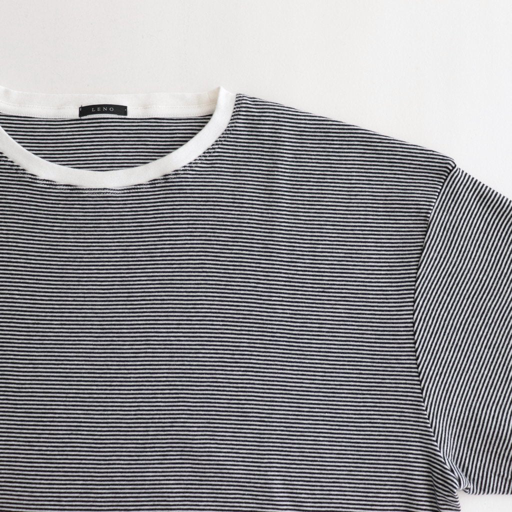 HALF SLEEVE BORDER T-SHIRT #BLACK [H2301-CS007]