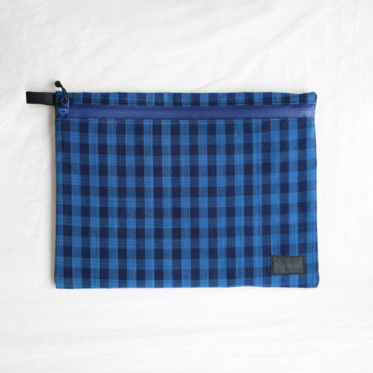 Matsusaka cotton clutch bag #CHECK A/NAVY ZIP