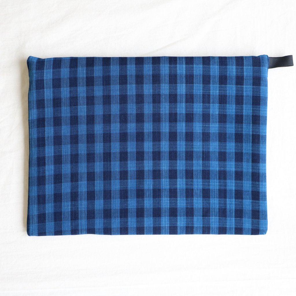 Matsusaka cotton clutch bag #CHECK A/NAVY ZIP