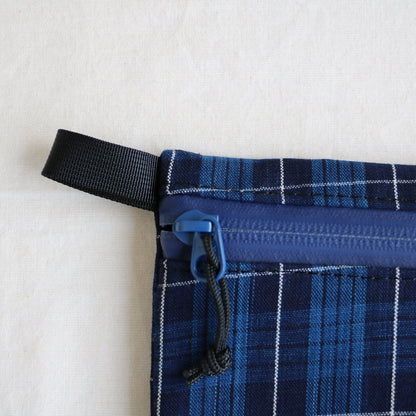 Matsusaka cotton clutch bag #CHECK B/NAVY ZIP