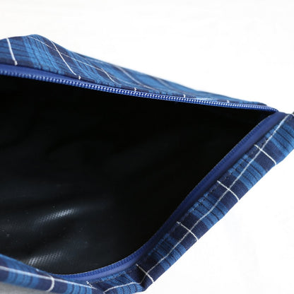 Matsusaka cotton clutch bag #CHECK B/NAVY ZIP