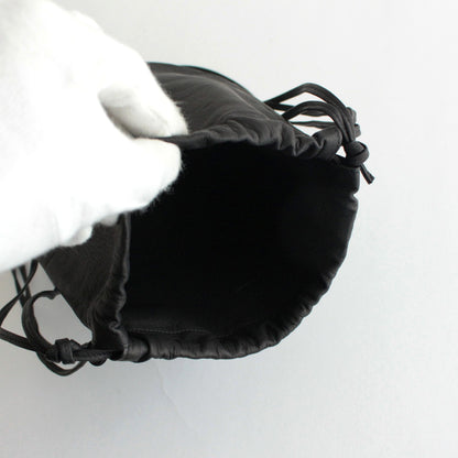 LEATHER BIG ROUND STRING POUCH #BLACK [A23AB01AE]